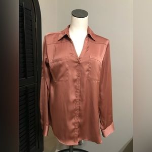 Rose Gold/Pink collared silk button down shirt